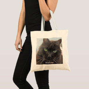 Cute Black Cat Photo Personalized Tote Bag