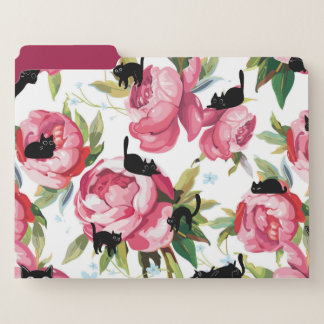 Cute Black Cat Pink Floral File Folders