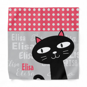 Cute Black Cat Pink Polka Dots Add Your Name Bandana