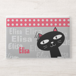 Cute Black Cat Pink Polka Dots Add Your Name HP Laptop Skin
