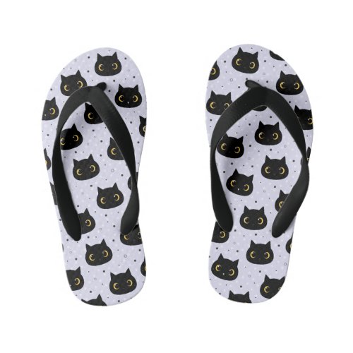 Cute Black Cat Polka Dot Pattern Kids Flip Flops