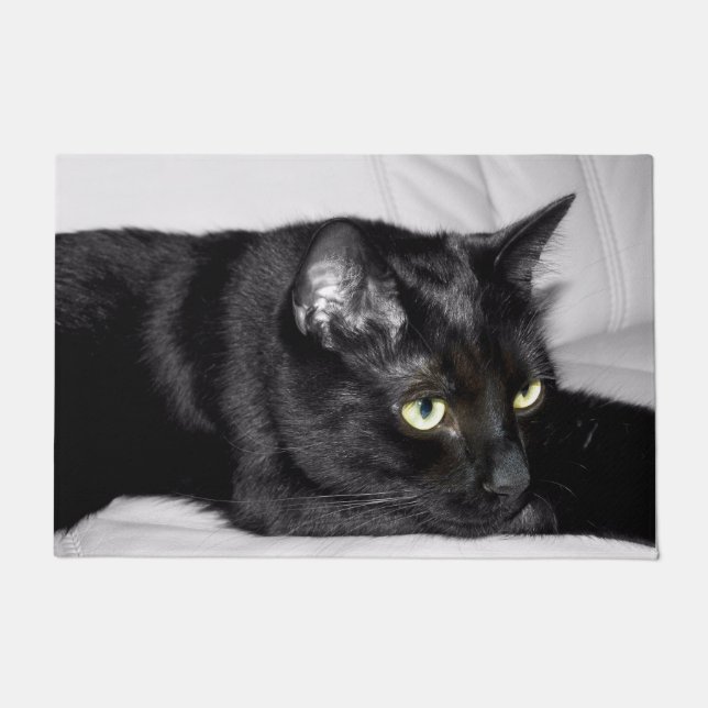 Cute Black Cat Portrait Doormat (Front)