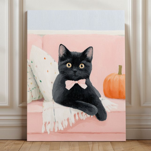 Cute Black Cat Printable Wall Art with Pumpkin Acrylic Photo Tile (Creator Uploaded)