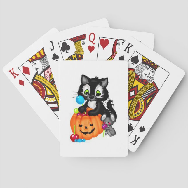 Cute Black Cat, Pumpkin and Mouse Poker Cards (Back)