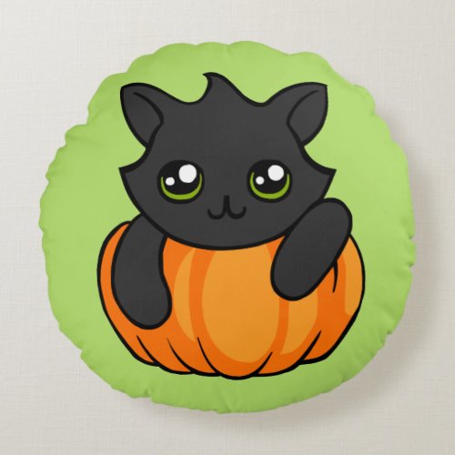 Cute Black Cat Pumpkin Drawing Halloween Cushion