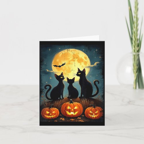 Cute Black Cat Pumpkin Halloween Costume Fall Card
