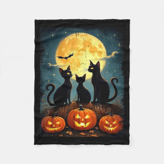 Cute Black Cat Pumpkin Halloween Costume Fall Fleece Blanket (Front)