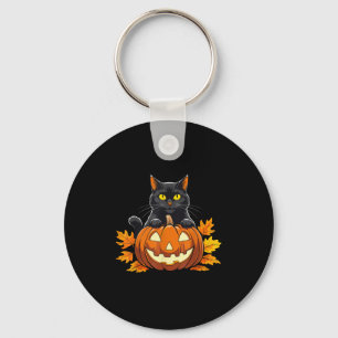 Cute Black Cat Pumpkin Halloween Costume Spooky Se Keychain