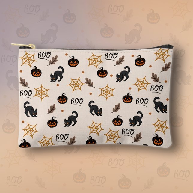 Cute Black Cat Pumpkin Halloween Pattern Accessory Pouch (Creator Uploaded)