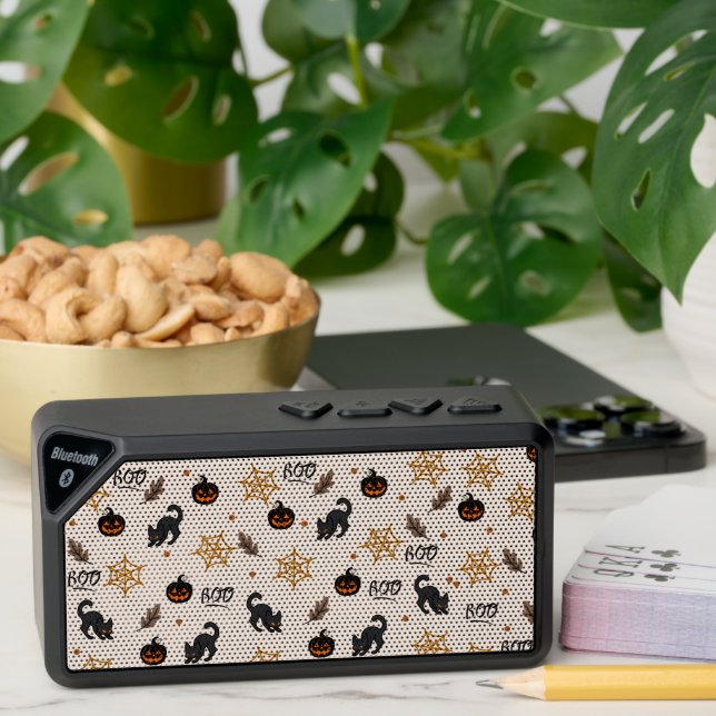Cute Black Cat Pumpkin Halloween Pattern Bluetooth Speaker (Insitu(Table))