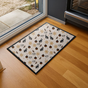 Cute Black Cat Pumpkin Halloween Pattern Doormat