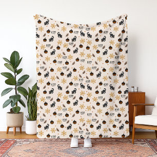 Cute Black Cat Pumpkin Halloween Pattern Fleece Blanket