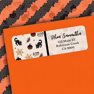 Cute Black Cat Pumpkin Halloween Pattern Label