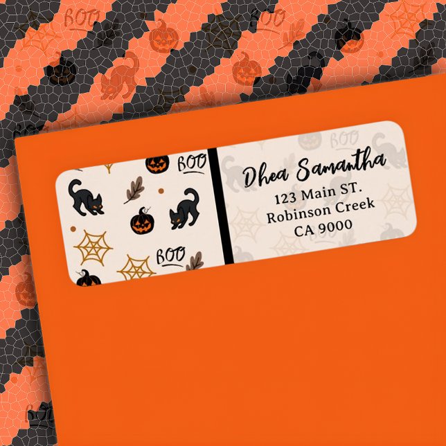 Cute Black Cat Pumpkin Halloween Pattern Label (Creator Uploaded)
