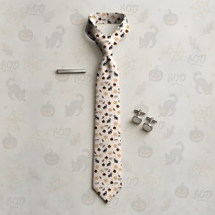 Cute Black Cat Pumpkin Halloween Pattern Neck Tie