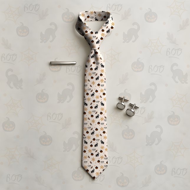 Cute Black Cat Pumpkin Halloween Pattern Neck Tie (Creator Uploaded)
