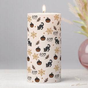 Cute Black Cat Pumpkin Halloween Pattern Pillar Candle