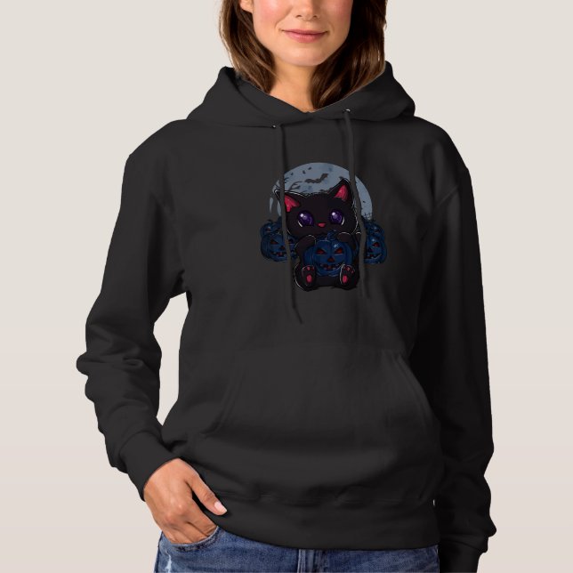 Cute Black Cat Pumpkin Moon Halloween Cat Hoodie (Front)