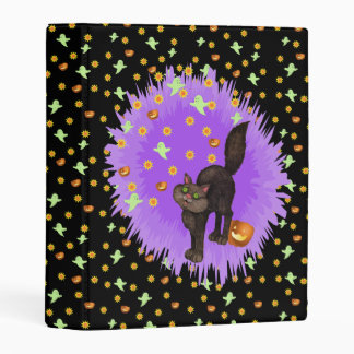 Cute Black Cat Pumpkins Ghosts Stars Purple Mini Binder