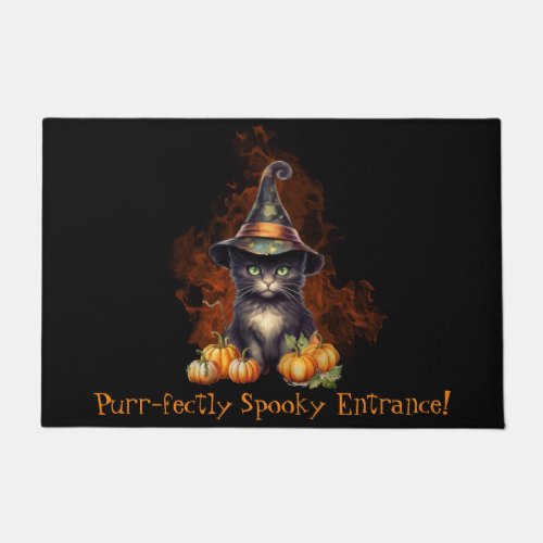 Cute Black Cat Pumpkins Halloween Orange Custom Doormat