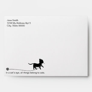 Cute Black Cat, Quote & Paw Prints Personalized Envelope