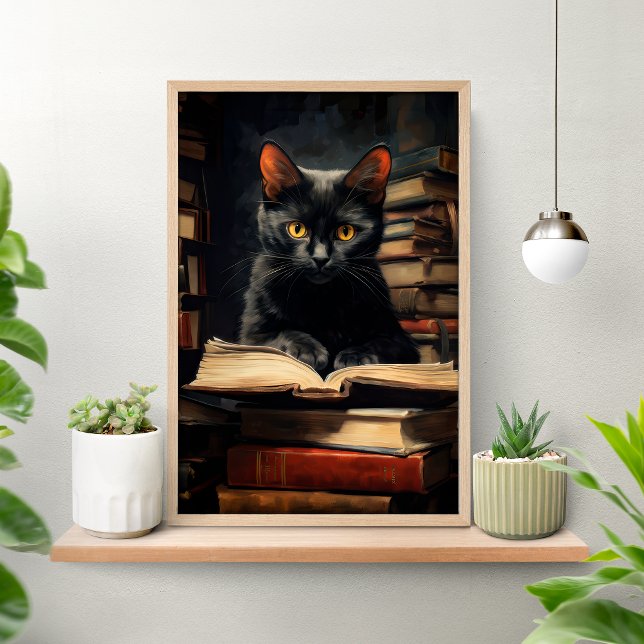 Cute Black Cat Reading a Book Poster (Creator Uploaded)