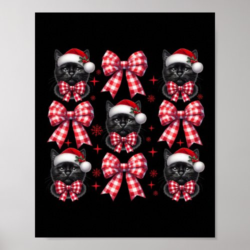 Cute Black Cat Red Plaid Coquette Bow Christmas Fo Poster