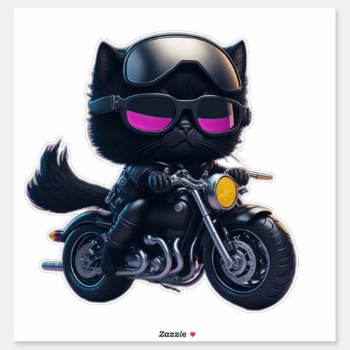 Cute Black Cat Riding Motorcycle Sticker