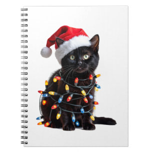 Cute Black Cat Santa Christmas Lights Meow Kitty K Notebook
