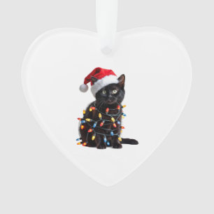 Cute Black Cat Santa Christmas Lights Meow Kitty K Ornament