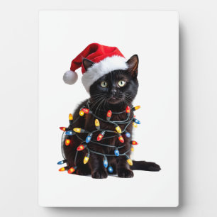 Cute Black Cat Santa Christmas Lights Meow Kitty K Plaque