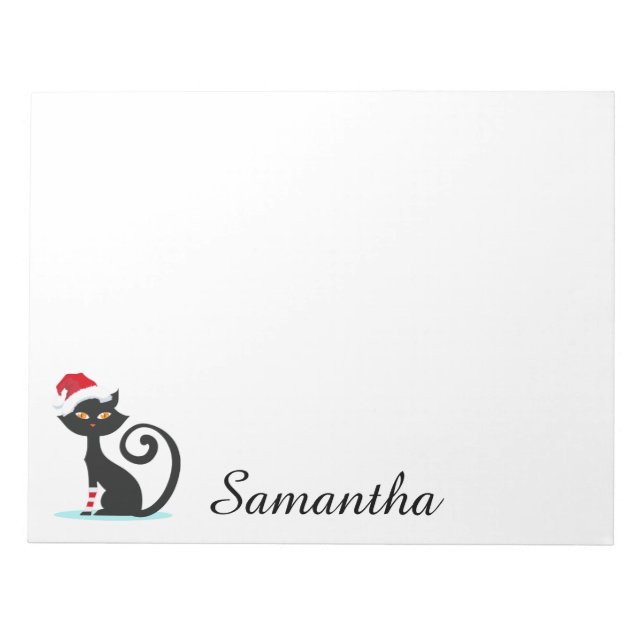 Cute Black Cat Santa Hat Personalized Notepad (Front)