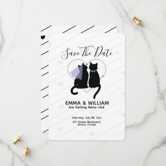 Cute black cat save the date wedding card