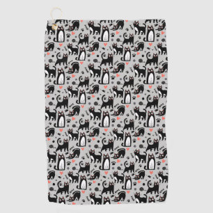 Cute Black Cat Seamless Pattern On A Light Gray Golf Towel