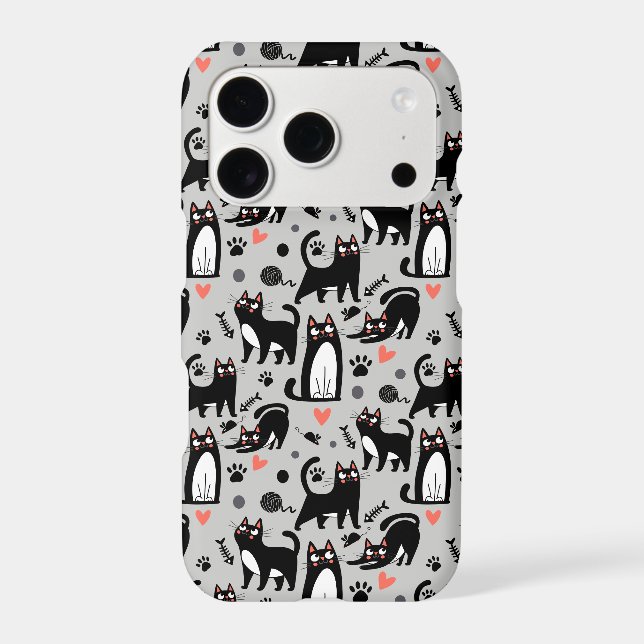 Cute Black Cat Seamless Pattern On A Light Gray Iphone Case (Back)