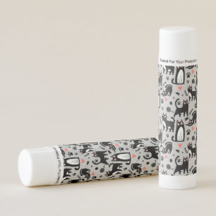 Cute Black Cat Seamless Pattern On A Light Gray Lip Balm