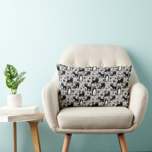 Cute Black Cat Seamless Pattern On A Light Gray Lumbar Pillow