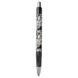 Cute Black Cat Seamless Pattern On A Light Gray Pen