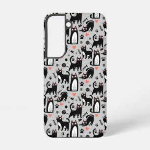 Cute Black Cat Seamless Pattern On A Light Gray Samsung Galaxy S22 Case