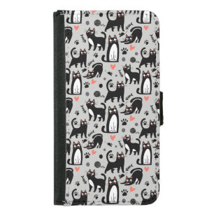 Cute Black Cat Seamless Pattern On A Light Gray Samsung Galaxy S5 Wallet Case