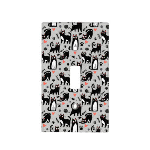 Cute Black Cat Seamless Pattern On A Light Gray Switch Cover
