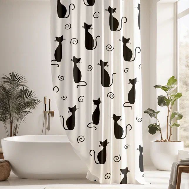 Cute Black Cat Shower Curtain | Zazzle