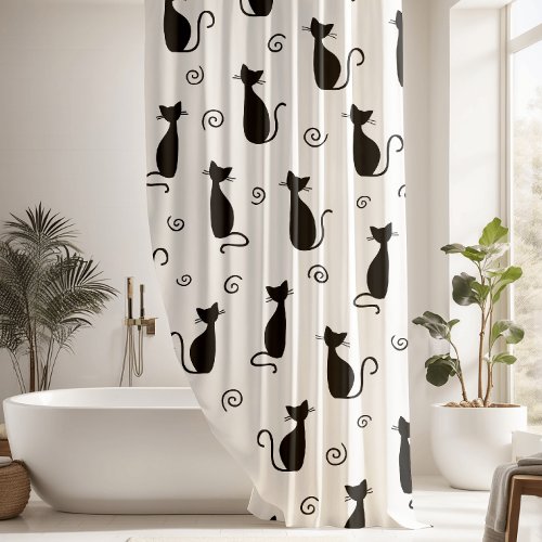 Cute Black Cat Shower Curtain