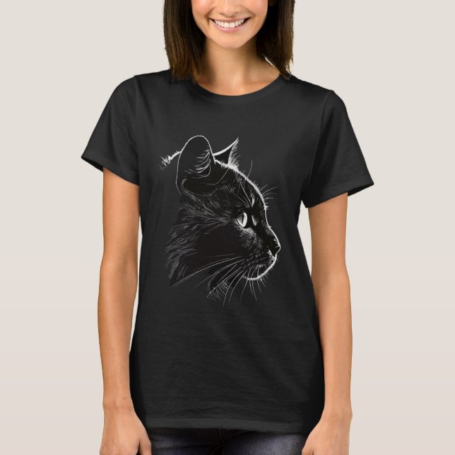 Cute Black Cat side view face   Cats T-Shirt (Front)