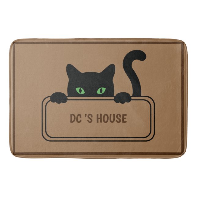 Cute Black CAT Sign House custom name Bath Mat (Front)