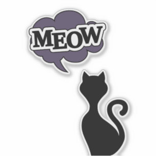 Cute black cat silhouette cartoon says meow sticker
