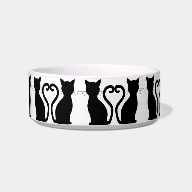 Cute Black Cat Silhouette Fun Black and White Bowl (Right)