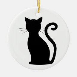 Cute Black Cat Silhouette Fun Black and White Ceramic Ornament