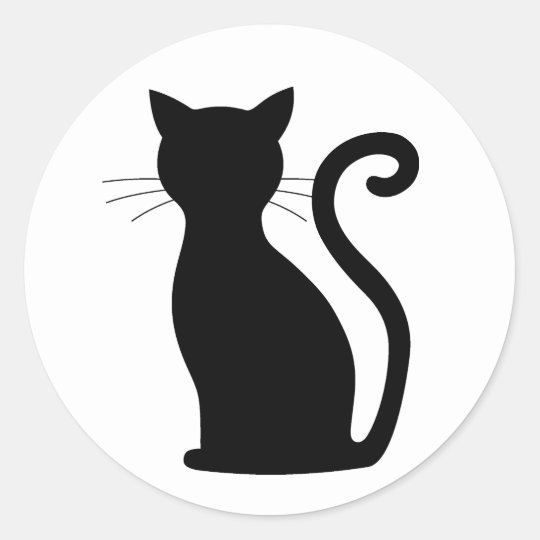 Cute Black Cat Silhouette Fun Black And White Classic Round Sticker Zazzle Com