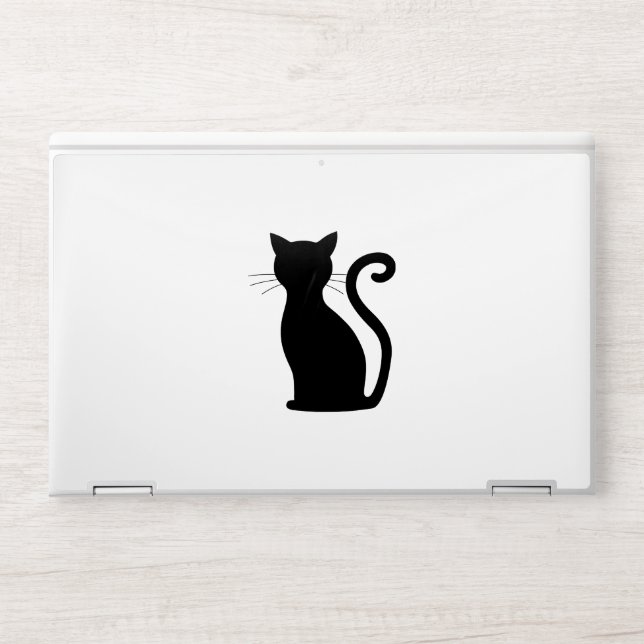 Cute Black Cat Silhouette Fun Black and White HP Laptop Skin (Front)